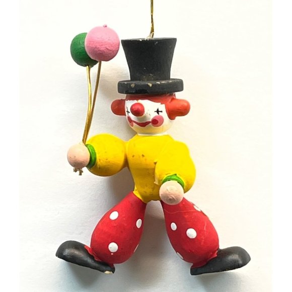 Vintage Clown with Balloons Wood Christmas Tree Ornament Handpainted 2.5" Tall - Picture 1 of 4